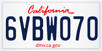CA license plate 6VBW070