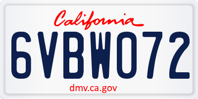 CA license plate 6VBW072