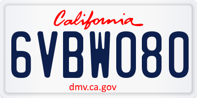 CA license plate 6VBW080