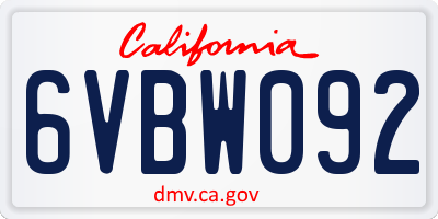 CA license plate 6VBW092