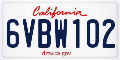 CA license plate 6VBW102