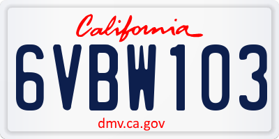CA license plate 6VBW103