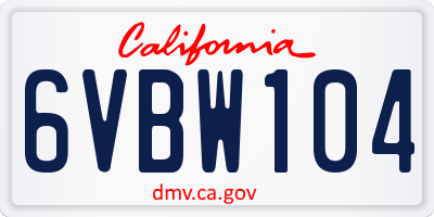 CA license plate 6VBW104