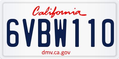 CA license plate 6VBW110