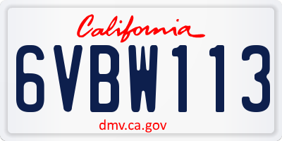CA license plate 6VBW113
