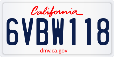 CA license plate 6VBW118