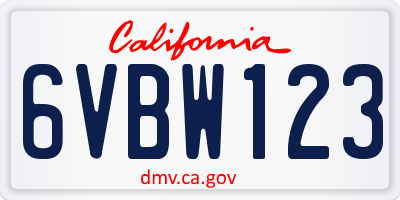 CA license plate 6VBW123
