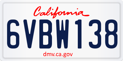 CA license plate 6VBW138