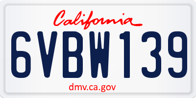 CA license plate 6VBW139