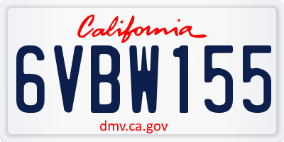 CA license plate 6VBW155