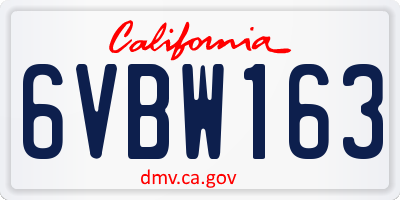CA license plate 6VBW163