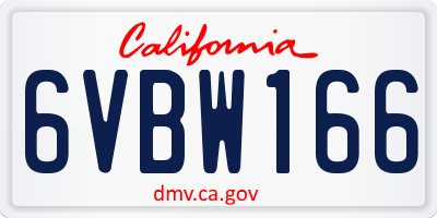 CA license plate 6VBW166
