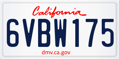 CA license plate 6VBW175