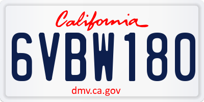 CA license plate 6VBW180