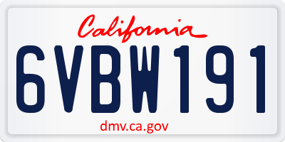 CA license plate 6VBW191