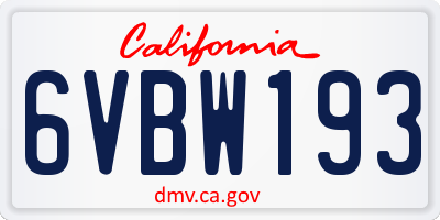 CA license plate 6VBW193