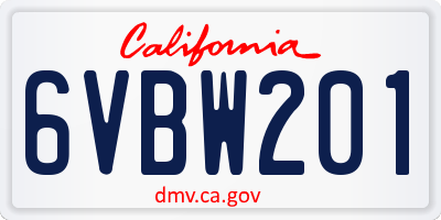 CA license plate 6VBW201