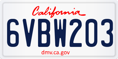 CA license plate 6VBW203