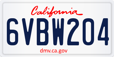 CA license plate 6VBW204