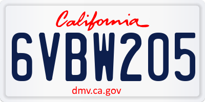 CA license plate 6VBW205