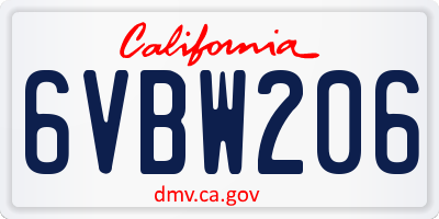 CA license plate 6VBW206