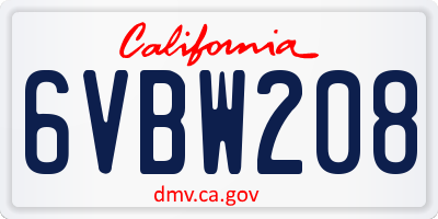 CA license plate 6VBW208