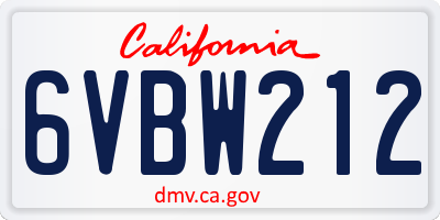 CA license plate 6VBW212