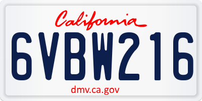 CA license plate 6VBW216