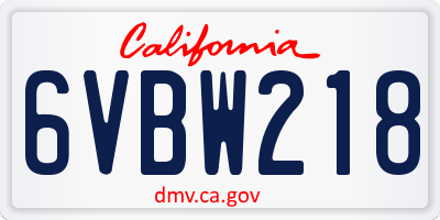 CA license plate 6VBW218
