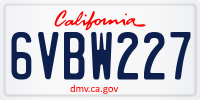 CA license plate 6VBW227