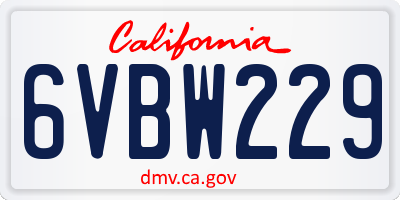 CA license plate 6VBW229