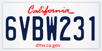 CA license plate 6VBW231
