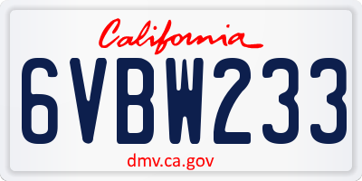 CA license plate 6VBW233