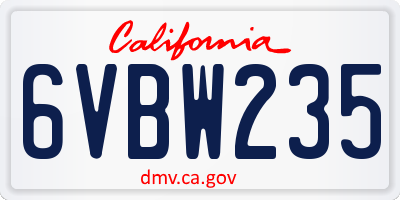 CA license plate 6VBW235