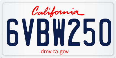 CA license plate 6VBW250