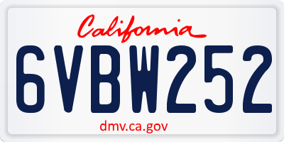 CA license plate 6VBW252