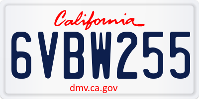 CA license plate 6VBW255