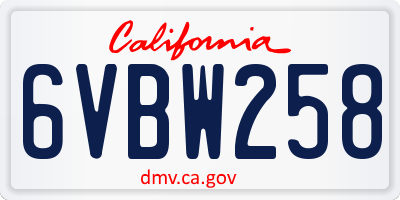 CA license plate 6VBW258