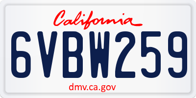 CA license plate 6VBW259