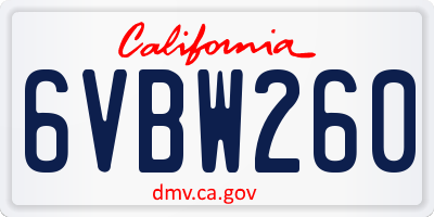 CA license plate 6VBW260