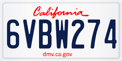 CA license plate 6VBW274