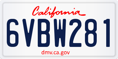 CA license plate 6VBW281