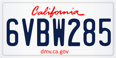 CA license plate 6VBW285