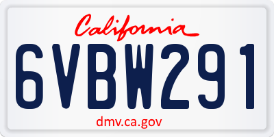 CA license plate 6VBW291