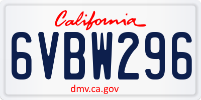 CA license plate 6VBW296