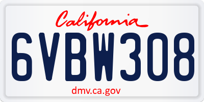 CA license plate 6VBW308