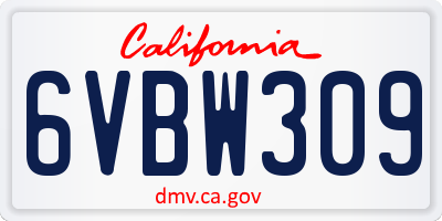 CA license plate 6VBW309