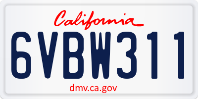 CA license plate 6VBW311