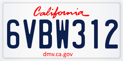 CA license plate 6VBW312