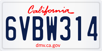 CA license plate 6VBW314